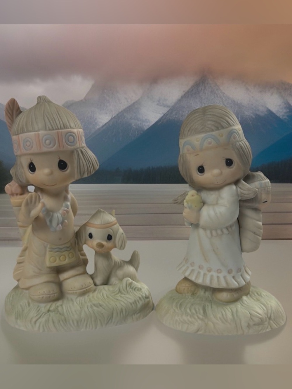 Precious Moments Indian Boy and Girl Retired E1380/B & G 1977 & 1978